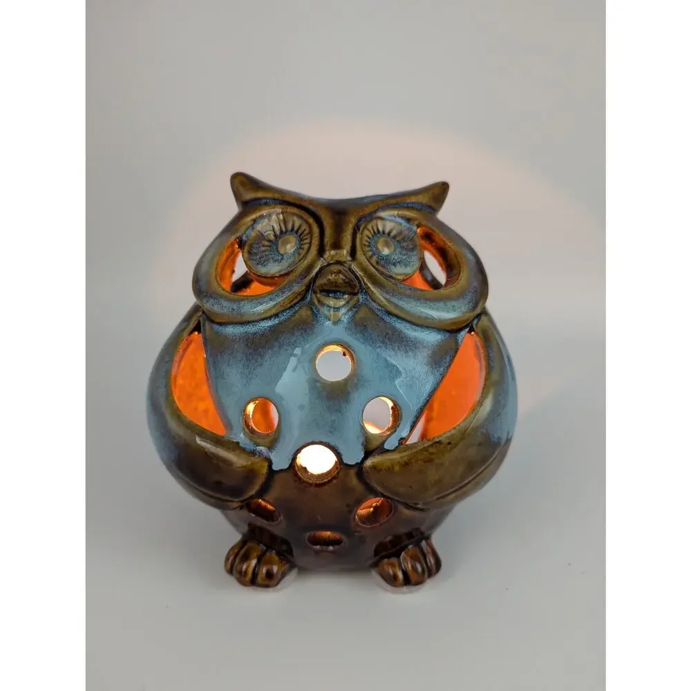Pier 1 Imports Ceramic Glazed Owl Tealight Votive Candle Holder 5